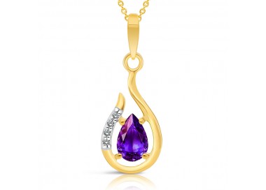 Collier Or 375/1000 Améthyste taille poire 4 Diamants