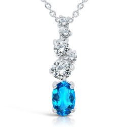 Collier Argent 925/1000 Topaze bleue Suisse & Oxydes de Zirconium