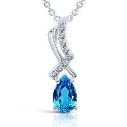 Collier Argent 925/1000 Topaze bleue Suisse & Oxydes de Zirconium