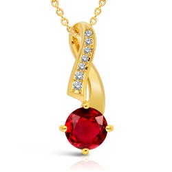 Collier Argent 925/1000 Plaqué Or 18 carats Rubis Naturel Rond