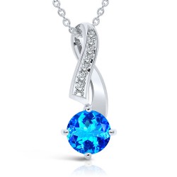 Collier en Argent 925 Topaze bleue Suisse & Oxydes de Zirconium