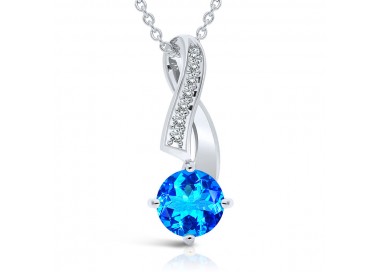 Collier en Argent 925 Topaze bleue Suisse & Oxydes de Zirconium