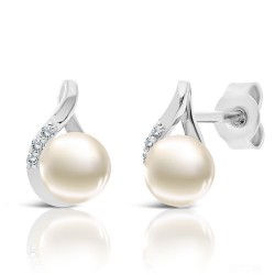 Boucles d'oreilles en Or Blanc 375/1000 Perles de Culture 6 Diamants