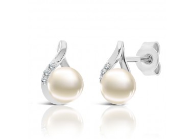 Boucles d'oreilles en Or Blanc 375/1000 Perles de Culture 6 Diamants