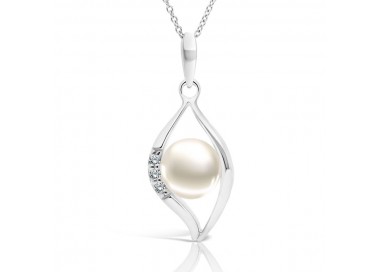 Collier en Or Blanc 375/1000 Perle de Culture serti 3 Diamants blancs