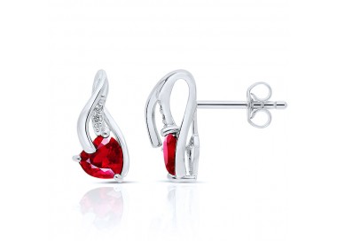 Boucles d'Oreilles en Or blanc serties Rubis Coeur et Diamants blancs