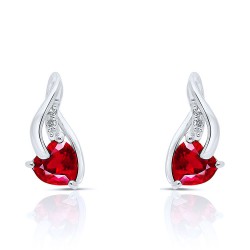 Boucles d'Oreilles en Or serties Rubis Coeur et Diamants blancs face