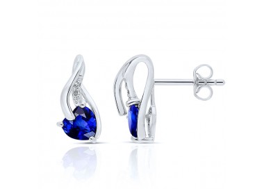 Boucles d'Oreilles en Or Blanc serties Saphirs Coeur et Diamants blancs