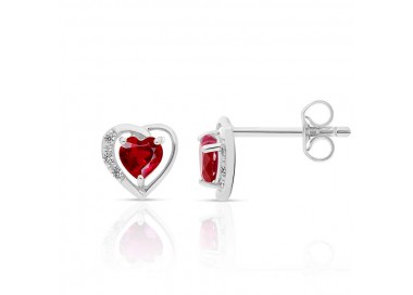 Boucles d'Oreilles en Or Blanc 375/1000 Rubis taille coeur