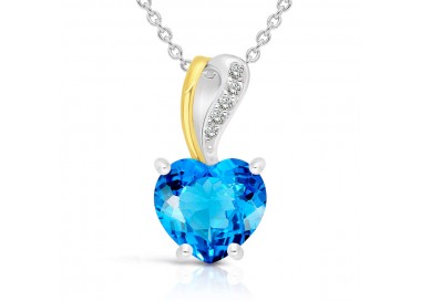 Collier Argent 925/1000 Plaqué Or 18 carats Topaze bleue Suisse taille Coeur