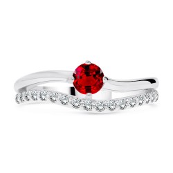 Bague en Argent 925 Rhodié sertie Rubis taille ronde dessus