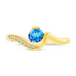 Bague en Argent 925 plaqué Or 18 carats Topaze Bleue Suisse couchée