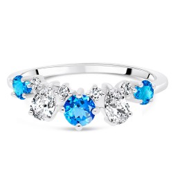 Bague en Argent 925 Rhodié Topaze bleue suisse et Zirconiums dessus