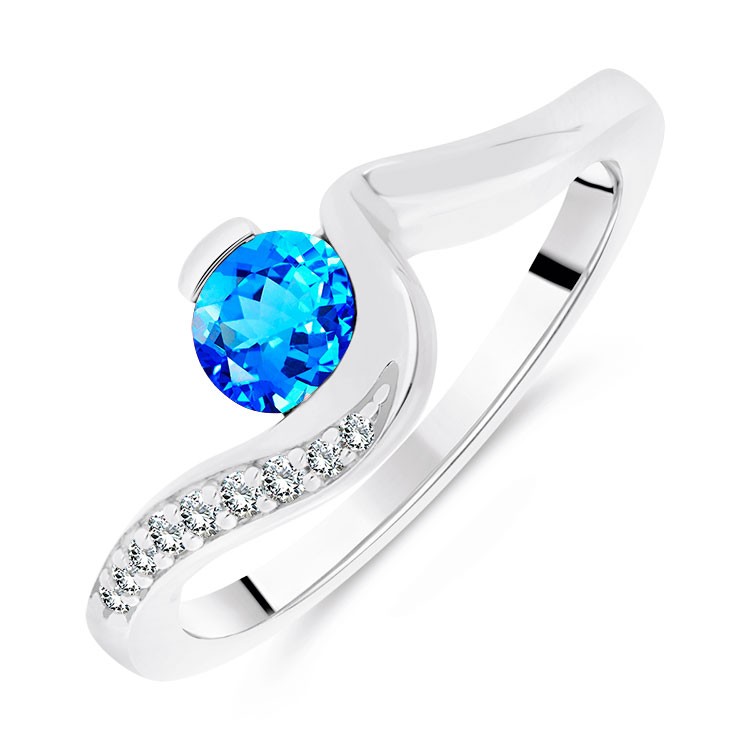 Bague en Argent 925 Topaze Bleue Suisse et Zirconiums