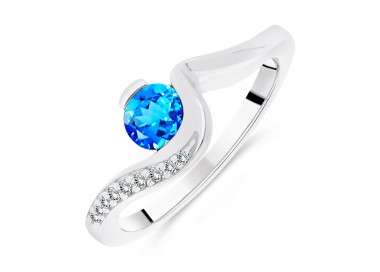 Bague en Argent 925 Topaze Bleue Suisse et Zirconiums