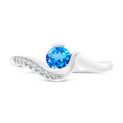 Bague en Argent 925 Topaze Bleue Suisse et Zirconiums dessus