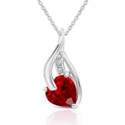 Collier en Or Blanc 375/1000 Rubis taille Coeur et Diamants