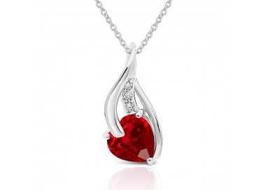 Collier en Or Blanc 375/1000 Rubis taille Coeur et Diamants