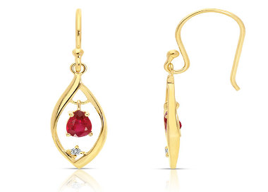 Boucles d'Oreilles Or 375/1000 serties Rubis et Diamants