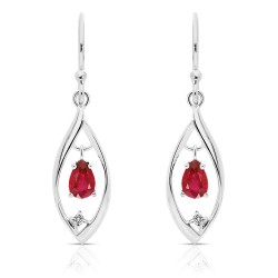 Boucles d'Oreilles en Or Blanc 375/1000 Rubis et Diamants face