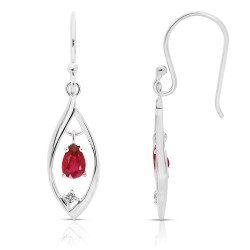 Boucles d'Oreilles en Or Blanc 375/1000 Rubis et Diamants