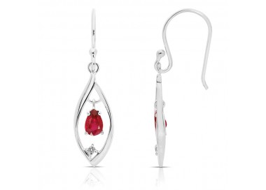 Boucles d'Oreilles en Or Blanc 375/1000 Rubis et Diamants