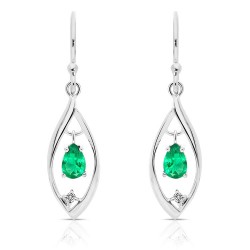 Boucles d'Oreilles en Or Blanc 375/1000 Émeraudes et Diamants face