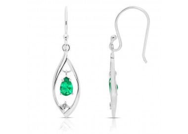 Boucles d'Oreilles en Or Blanc 375/1000 Émeraudes et Diamants