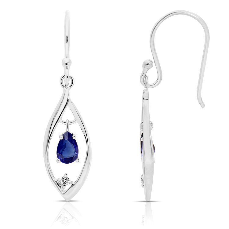 Boucles d'Oreilles en Or Blanc 375/1000 Saphirs et Diamants