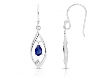 Boucles d'Oreilles en Or Blanc 375/1000 Saphirs et Diamants