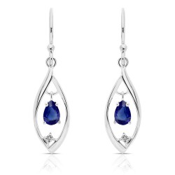 Boucles d'Oreilles en Or Blanc 375/1000 Saphirs et Diamants face