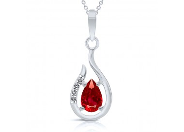 Collier Or Blanc 375/1000 Rubis taille poire et 4 Diamants