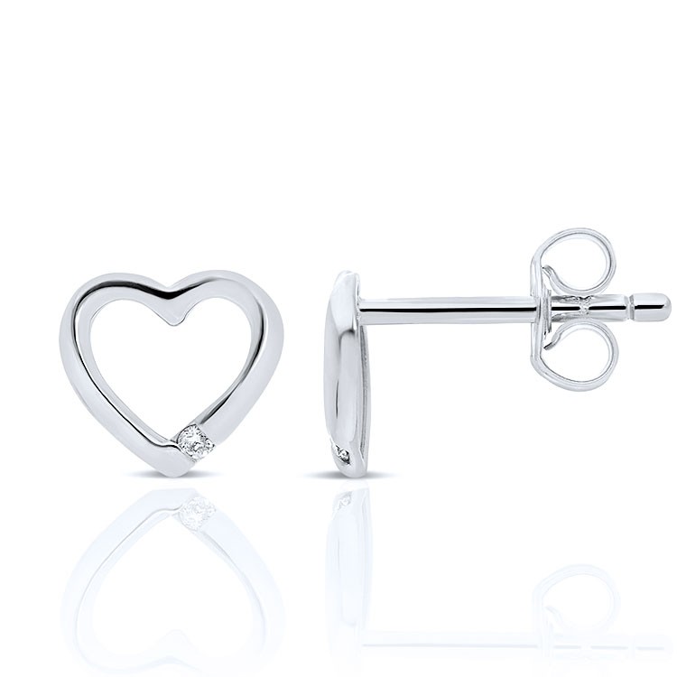 Boucles d'oreilles Coeur en Or Blanc 375/1000 Diamants blancs