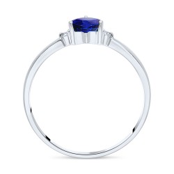 Bague Solitaire Or Blanc 375/1000 Saphir taille Coeur et Diamants profil