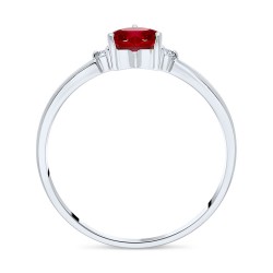 Bague Solitaire Or Blanc 375/1000 Rubis taille Coeur et Diamants profil