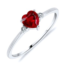 Bague Solitaire Or Blanc 375/1000 Rubis taille Coeur et Diamants